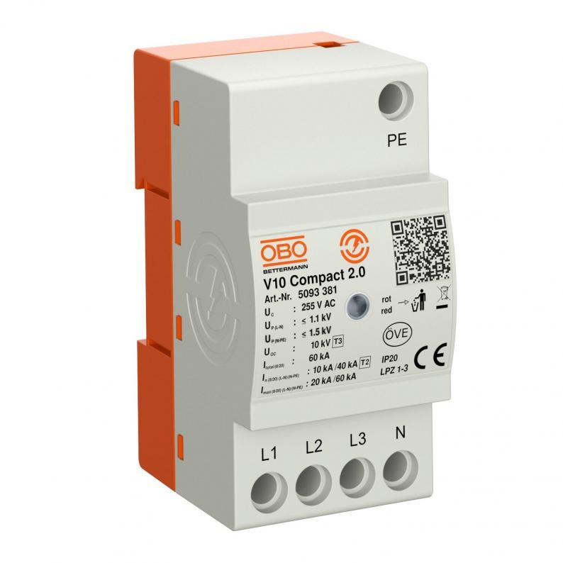 V10 Compact - Surge Arrestor 3 Phase, Neutral & Earth - 255V - 60kA